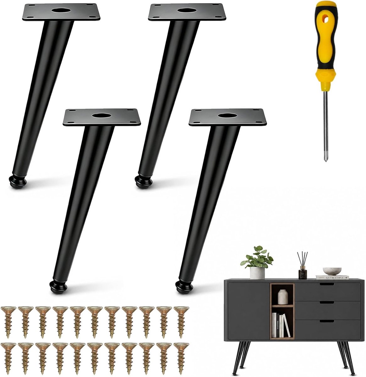 Kastpoten verstelbaar 20 cm - metalen meubelpoten zwart - antislip en stabiel - ideaal voor meubels - ShopVlot