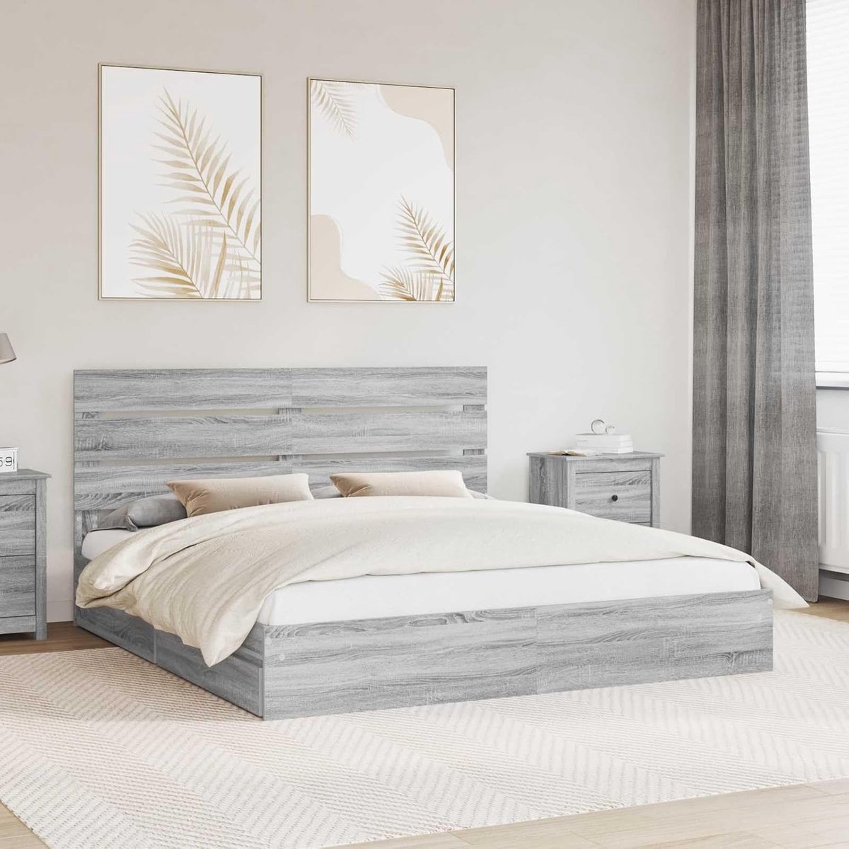 Hout opbergbed minimalistisch design Grijs sonoma 200x200 cm