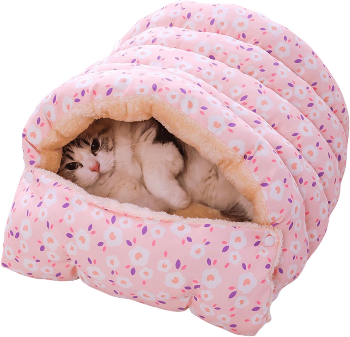 Gesloten Kattenmand – Warme Pluche Kattenzak voor Katten en Kleine Honden – Open en Gesloten te Gebruiken – Zacht Gevoerd met PP-Katoen – Winterse Slaapplaats – Roze – 50 × 40 × 25 cm – – 1 Stuk