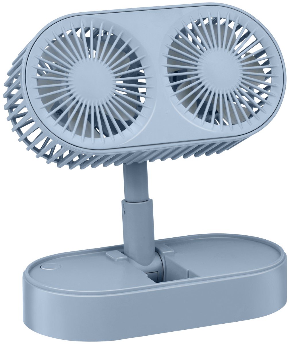 Lifetime Tafelventilator USB - Dubbele Ventilatorkop - Compact en Draagbaar - Oplaadbaar via USB-C - Instelbare Hoogte - 3 Snelheden - 1200mAh Batterij - 15x7,6x15 cm - Blauw