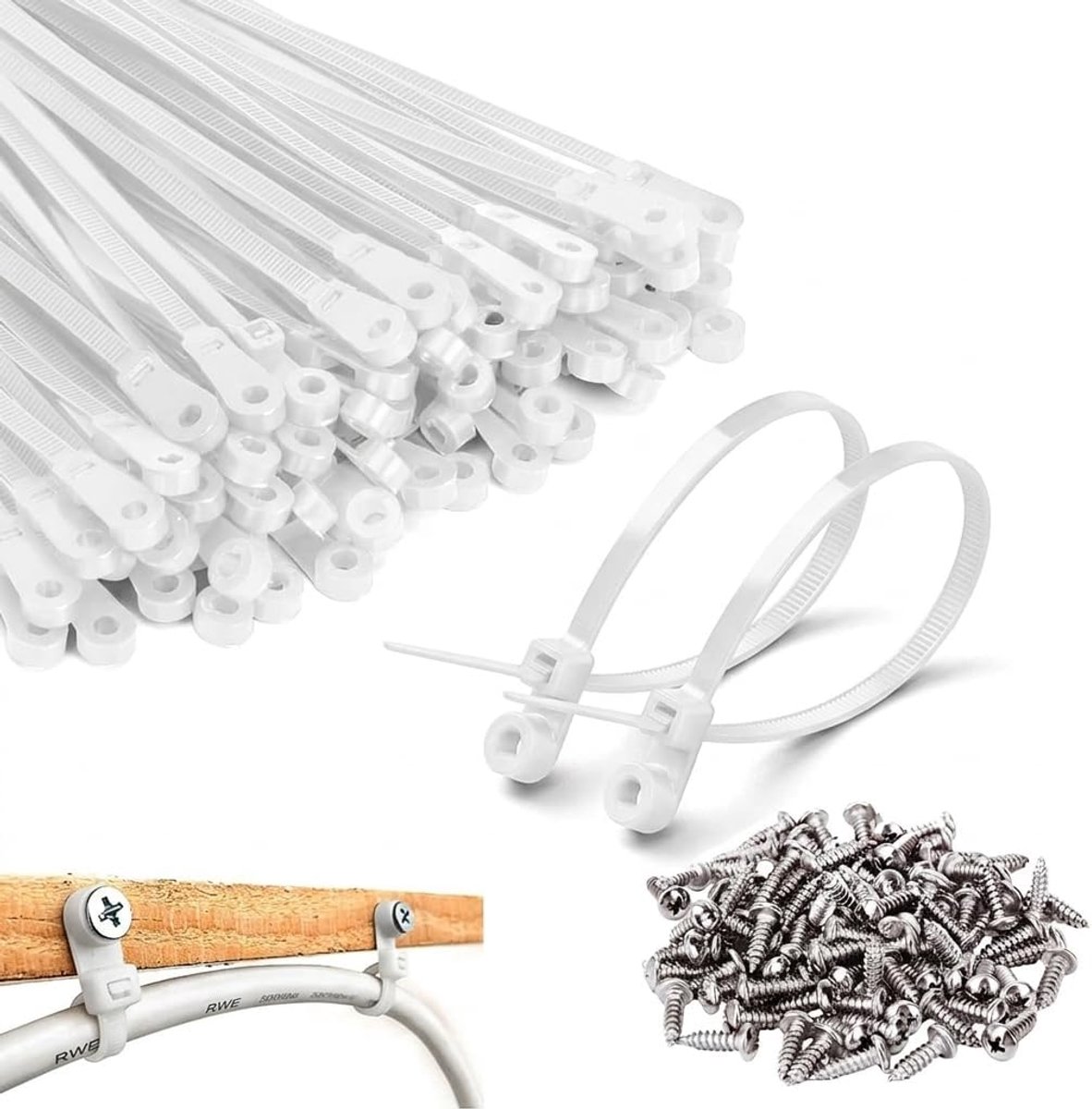 Kabelbinders met schroefgat - kabelclips voor bevestiging - ideaal voor wandmontage - ShopVlot
