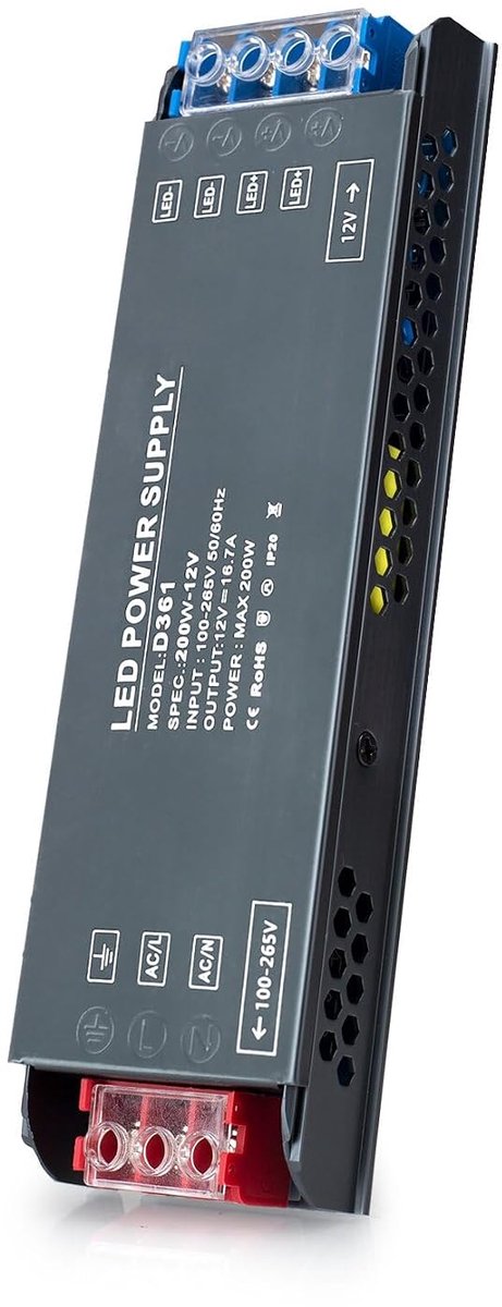 LED Transformer 12V 200W - Aluminium - Constant voltage - Ideaal voor LED strip - ShopVlot