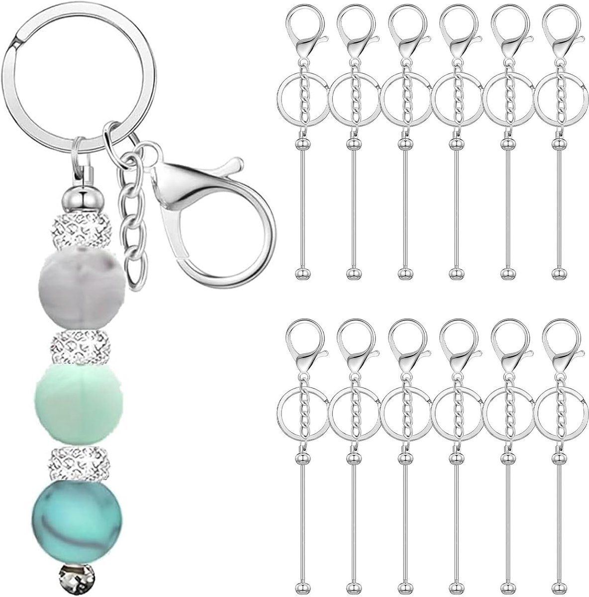 DIY Sleutelhanger Set - 12 Stuks Met Metalen Blanks - Inclusief Karabijnhaak - Perfect Voor Creatief Knutselen - ShopVlot