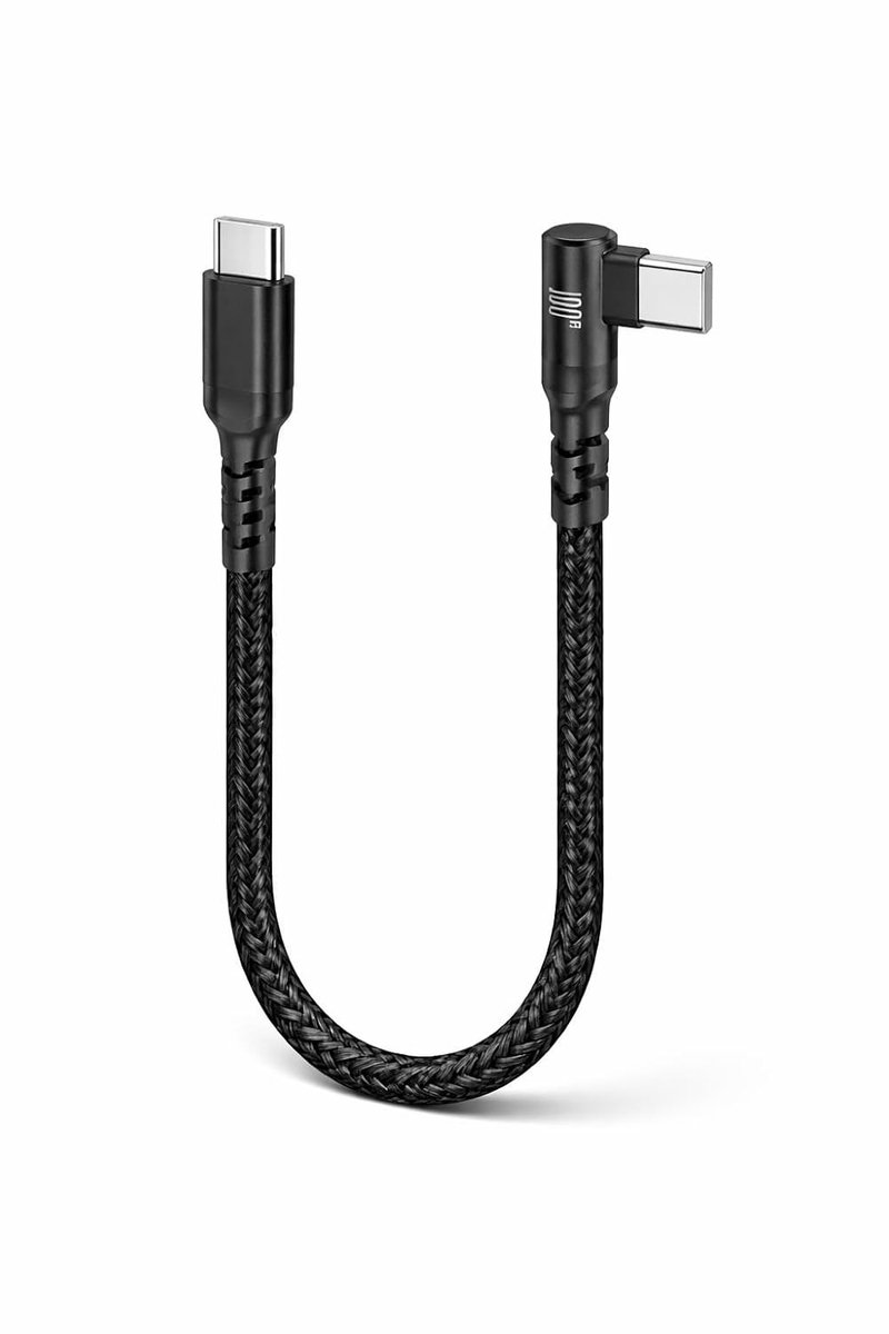 Krachtige 100W PD 3.0 USB C Oplaadkabel 30cm - Nylon Gevlochten, Rechte Hoek Plug voor Laptop en Smartphone, 5A 20V