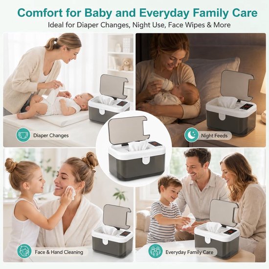 VHV - Babydoekjesverwarmer - Met nachtlampje - Energiebesparing - 5 temperatuurstanden - Voor thuis babyverzorging - Warme doekjes dispenser - Draagbare Doekjeswarmer - USB vochtige doekjesdispenser voor vochtige doekjes - Wit — afbeelding 5