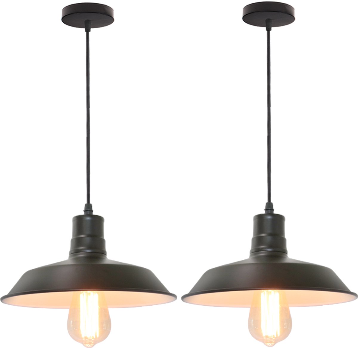 2 Stuks Hanglamp Woonkamer Industrieel Binnenkroonluchter Kroonluchter Plafondlamp Slaapkamer Zwart Wit