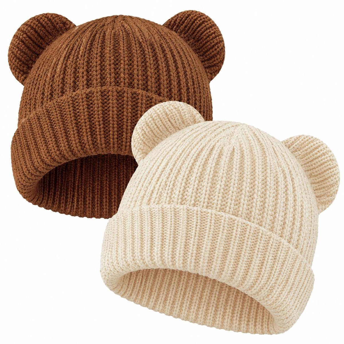 VHV - Kinderen wintermuts - 2 stuks - Winter gebreide mutsen - Jongens meisjes peutermuts - 2 t/m 5 jaar - Unisex - Gebreide babymuts in de winter