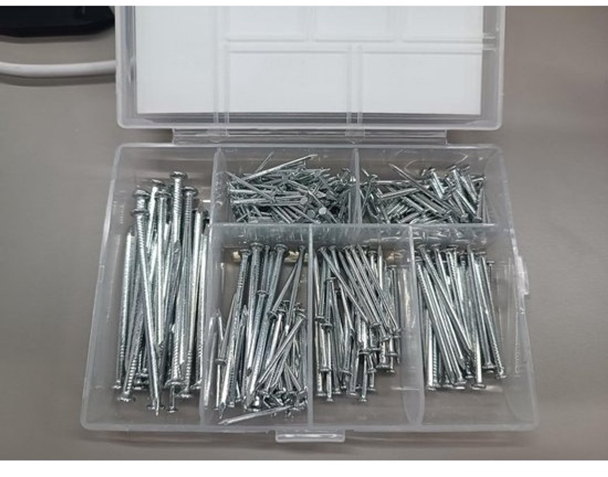 Set stalen spijkers - Nagelset - Voor klusprojecten - 290 stuks - Diverse maten - 7 maten - Zilver