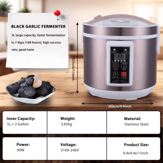 Fermentatiemachine voor Zwart Knoflook, 5L Fermentatiebox met RVS Stand, Snelle 168 Uur Fermentatie voor Knoflook, Yoghurt en Groenten — afbeelding 5
