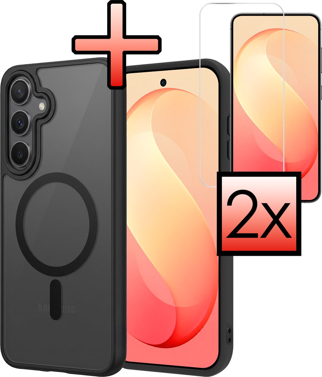 Hoesje - Met 2x Screenprotector - Geschikt voor Samsung Galaxy S26 FE - Magsafe Compatible - Sterk & Shockproof - Back Cover - Shock Proof Case - Telefoon Hoes - Zwart