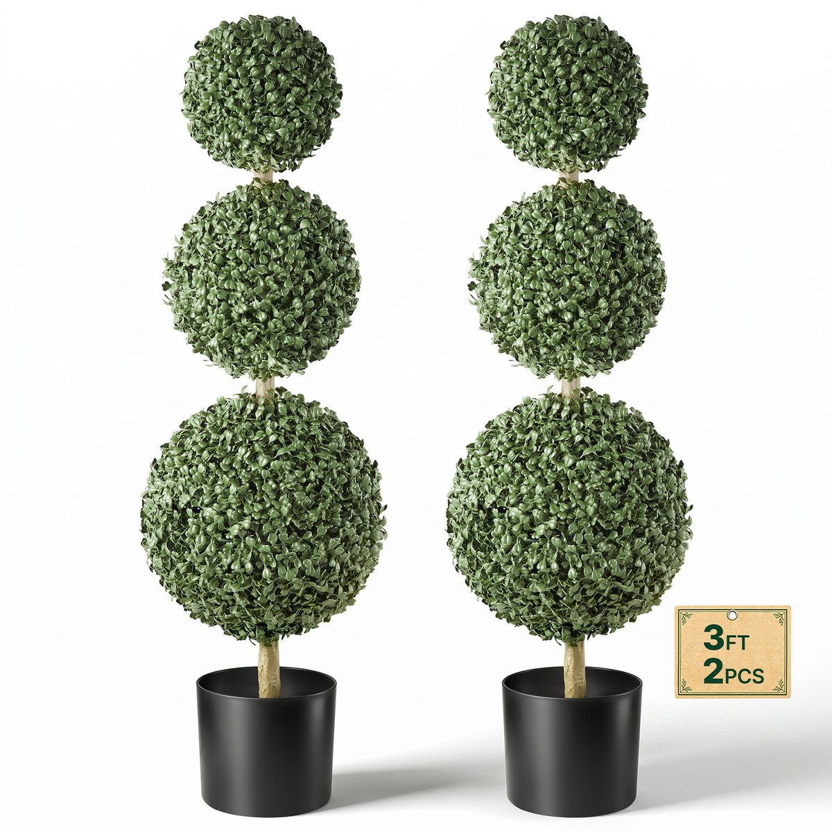 Vevor Kunstplant 2 stuks. Kunstmatige Buxus met PP-Pot 914 mm, Decoratieve Plant voor Woonkamer, Balkon, Kantoor, Veranda of Tuin, UV-Bestendig, Kunstboom Gemaakt van PE, Drievoudige Bolvorm, voor Binnen en Buiten Groen