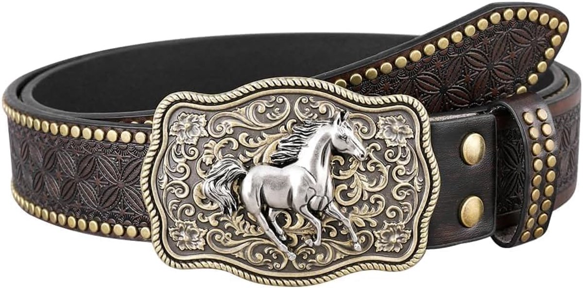 Western riem voor mannen en vrouwen - leren riem - vintage bloemenpatroon - geschikt voor casual gebruik - ShopVlot