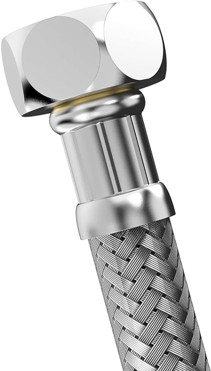 Flexible hose 17673, 1/2 x 1/2 inch nut with 90° bend, 300 mm, stainless steel jacket, DVGW certified, drinking water - ShopVlot