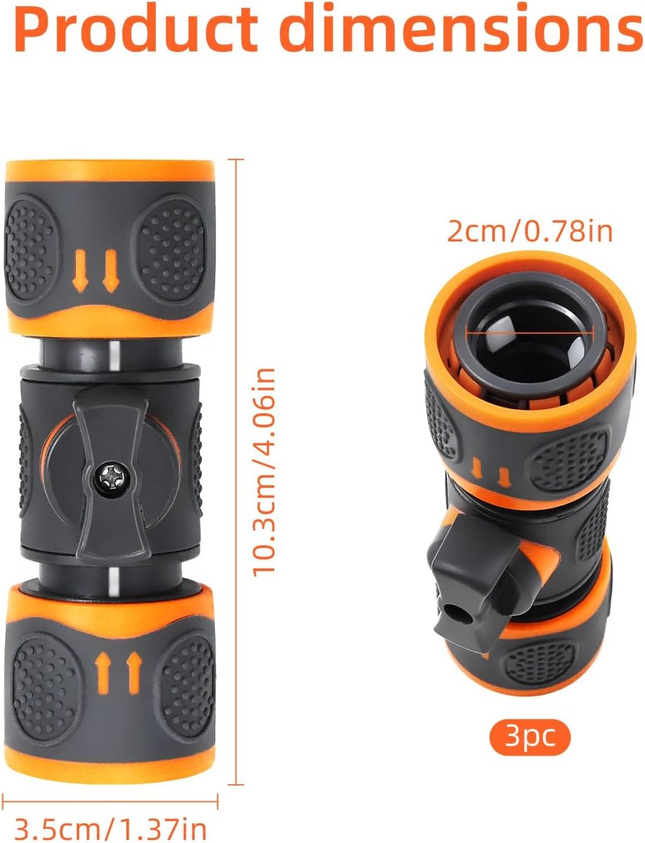 SnelShoppen - 3 Stuks Slangkoppelingen met Regelventiel, Tuinslang Koppeling 3/4 Inch, Waterstroom Regeling en Afsluiten, Duurzaam ABS Kunststof voor