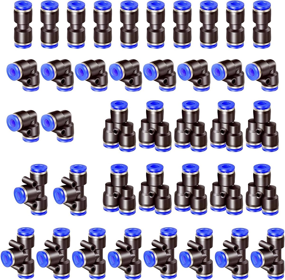 HUAZIZ 40pcs Air Push Quick Fixings, 8mm Pneumatic Connectors, Pneumatic Connectors, 4 Shapes, Straight Pneumatic - ShopVlot