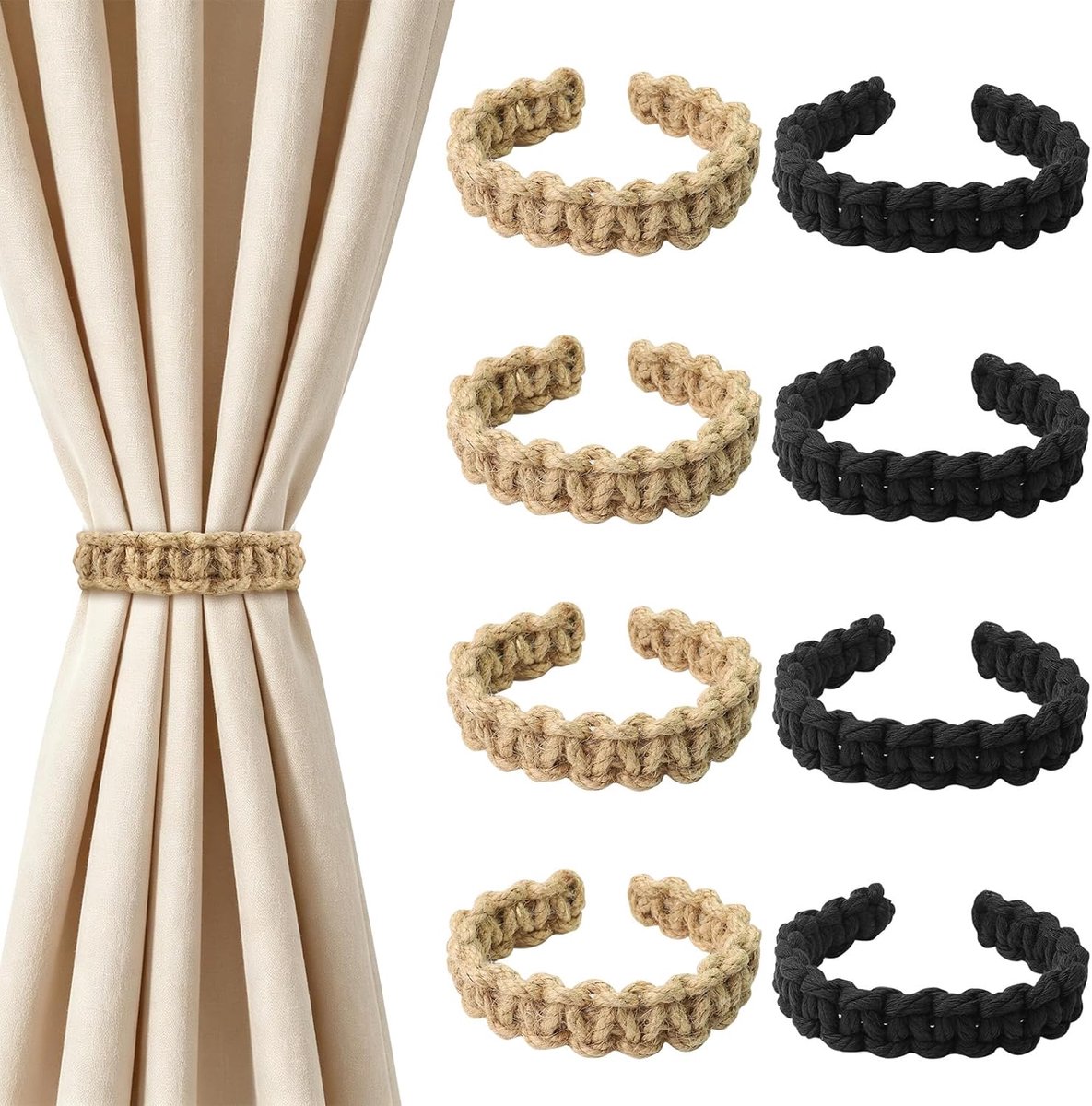 BATHRINS Gordijnhouder Boho 8 stuks handgebreide gordijnhouders - ShopVlot