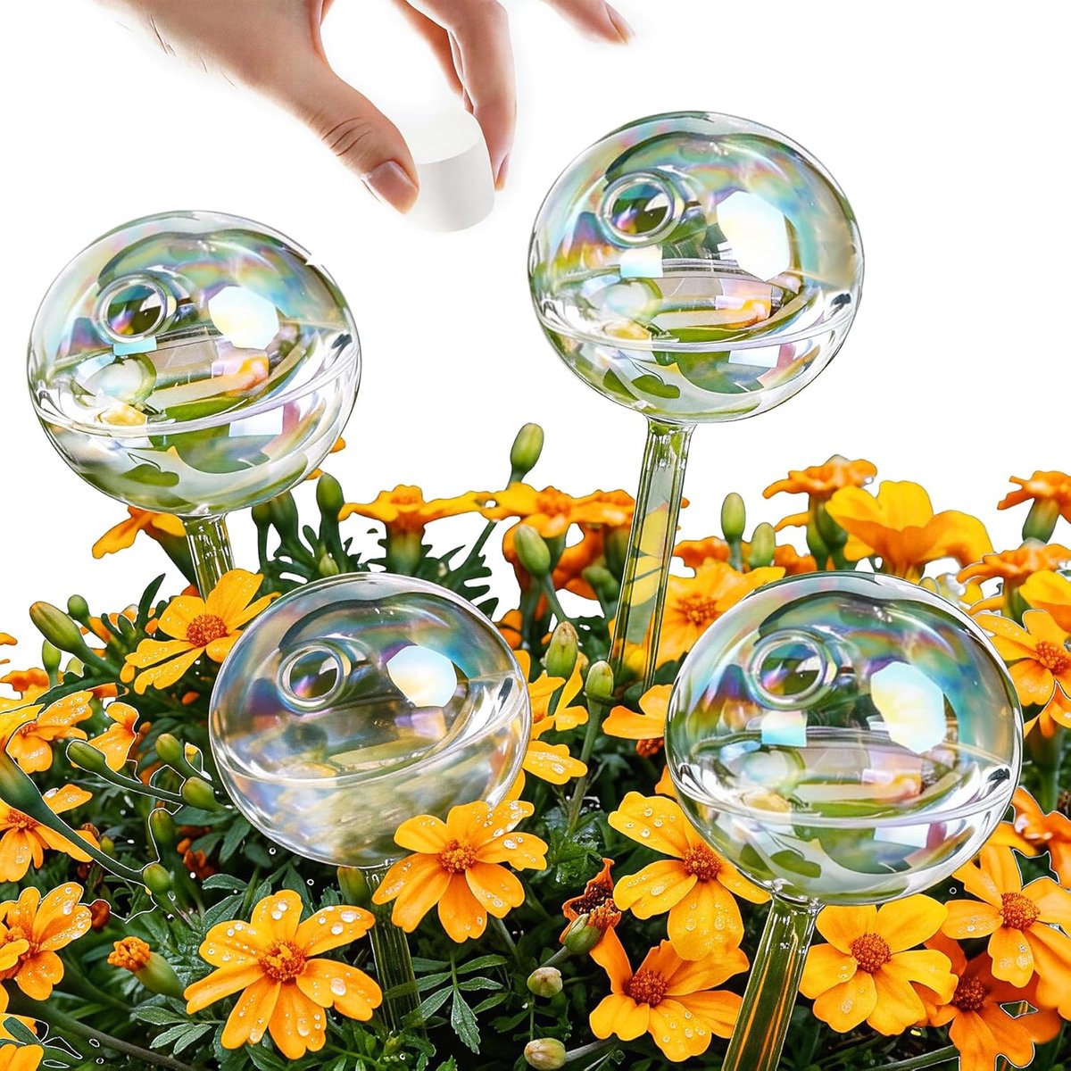 SnelShoppen - Set van 4 Glazen Bewateringsballen voor Planten, Automatische Irrigatie, Regenboogkleur, Decoratie voor Binnen en Buiten, Handgemaakt, P