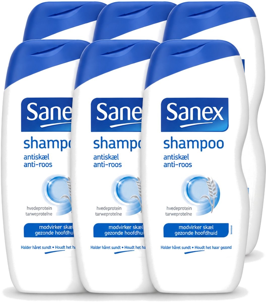 6 x Sanex - Shampoo - Anti-Roos - Tegen Schilfers - 250 ml - Voordeelverpakking - 6 stuks