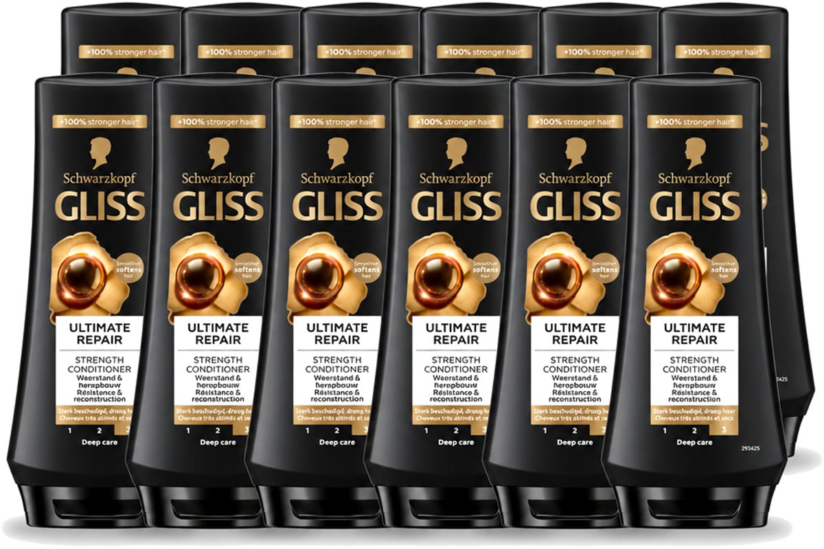 12 x Gliss - Hair Repair - Conditioner voor Ultiem Herstel van Beschadigd Haar - 200 ml - Voordeelverpakking - 12 stuks