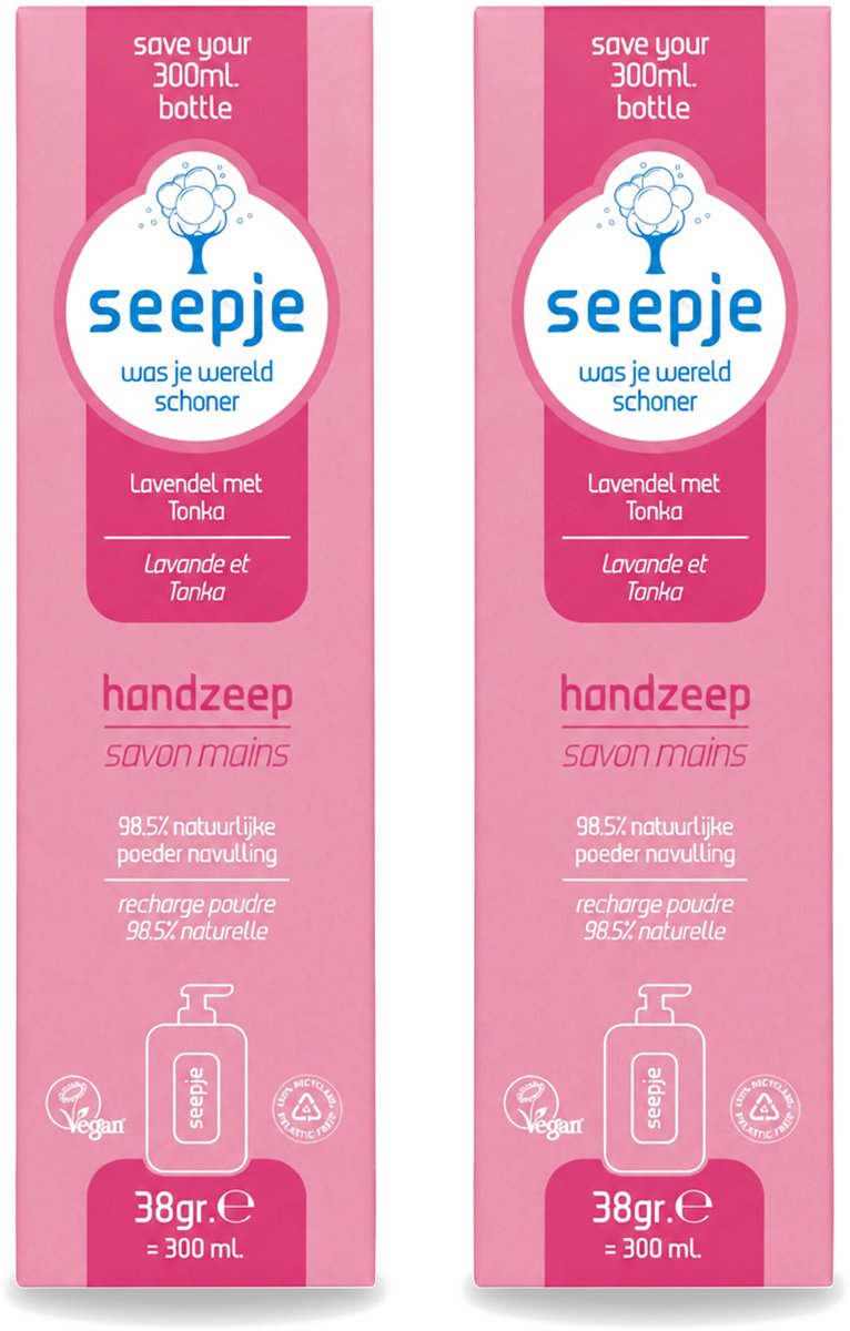 2 x Seepje - Handzeep - Rijke Geur en Hydratatie - Lavendel met Tonka - Navulverpakking - 38 g - Voordeelverpakking - 2 stuks
