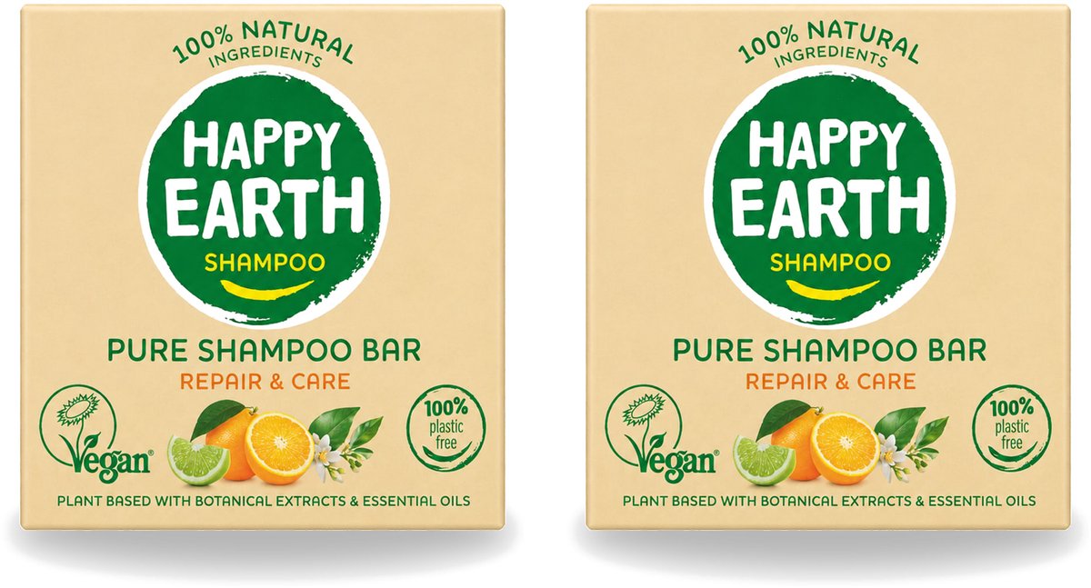 2 x Happy Earth – Shampoo Bar – 100% Natuurlijk Repair & Care – 70 g - Voordeelverpakking - 2 stuks
