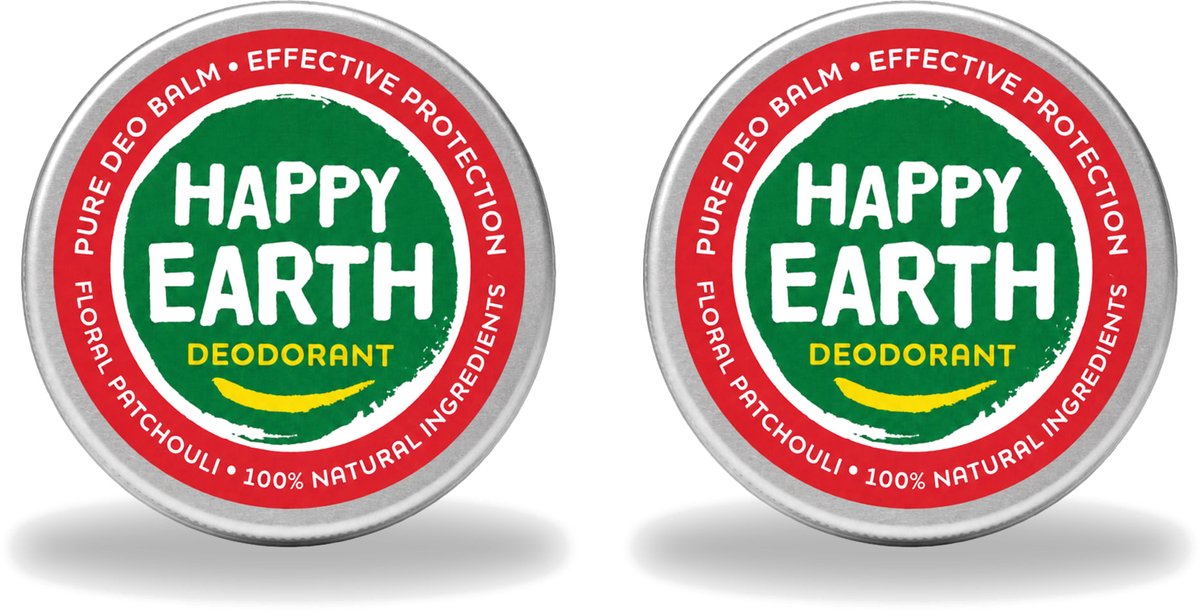 2 x Happy Earth – Deodorant Balm – 100% Natuurlijk Floral Patchouli – 45 g - Voordeelverpakking - 2 stuks