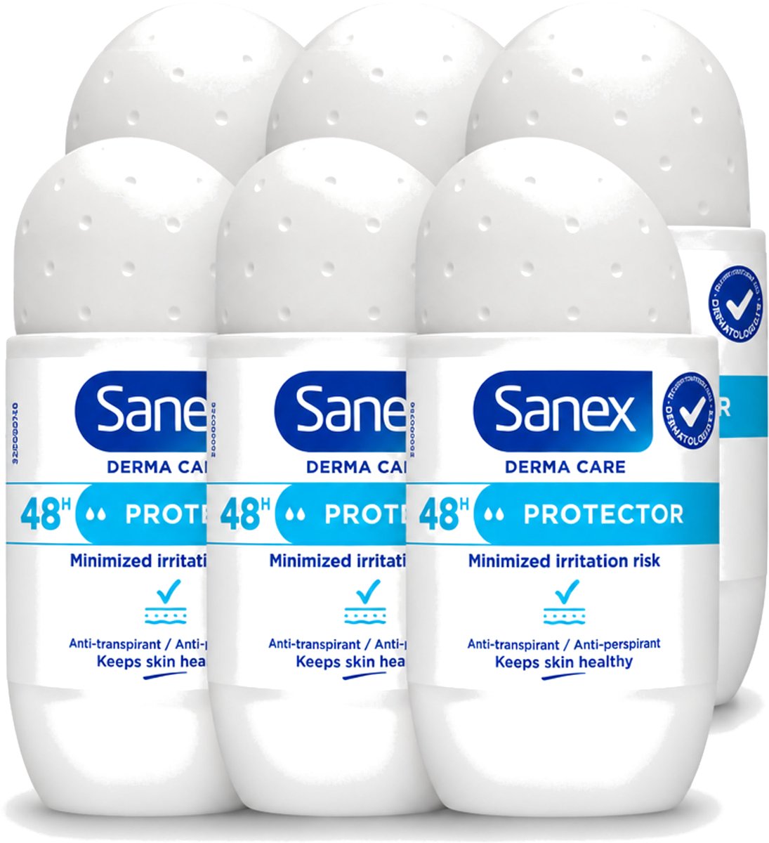 6 x Sanex – Deodorant Roller – Dermo Protector – 53 ml - Voordeelverpakking - 6 stuks