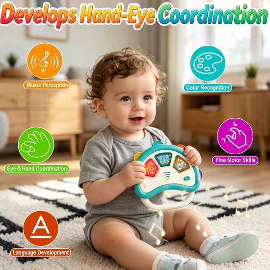 Baby Muziek Speelgoed - Interactieve Handtrommel met Licht en Geluid - Baby Speelgoed - Educatief Speelgoed - Sensorisch Speelgoed - voor peuters 6-12 maanden - Reisspeelgoed — afbeelding 4