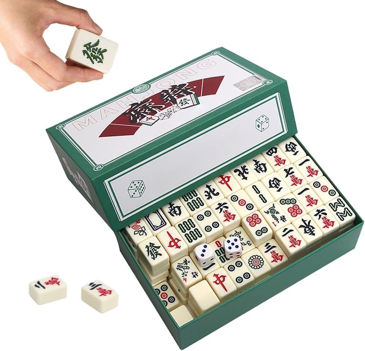 Draagbaar Mahjong Spel met 144 Tegels, Traditioneel Chinees Mahjong voor Gezinnen, Reizen en Tafelspelletjes