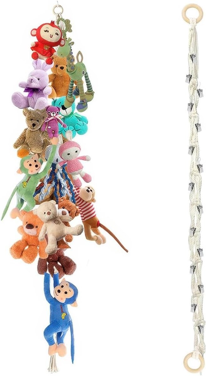 Cuddle storage set van 2 meter met 40 metalen clips voor knuffels en speelgoedopslag