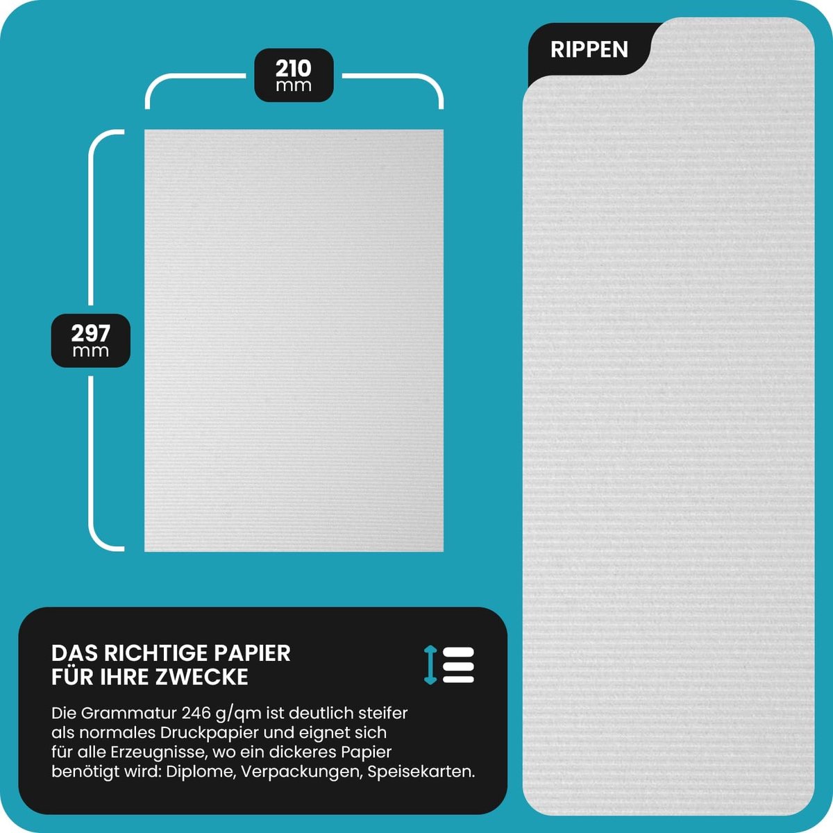 Netuno 20 x Textured Cardboard White Ribbed DIN A4 21 x 29.7 cm 246 g Elven Beech Cardboard for Printing Craft Card - ShopVlot