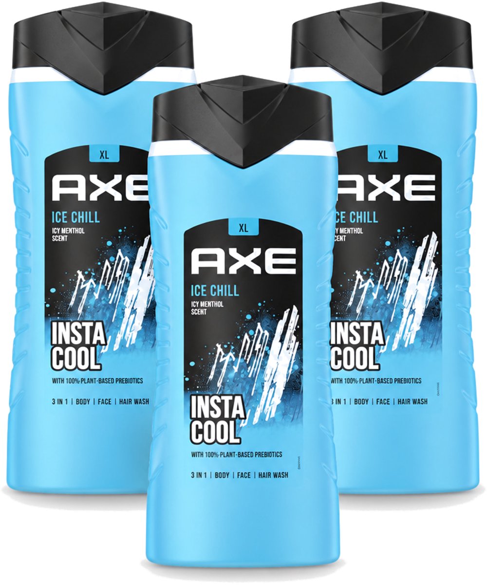 3 x Axe XL - 3-in-1 Douchegel - Ice Chill - Icy Menthol - Insta Cool - 400 ml - Voordeelverpakking - 3 stuks