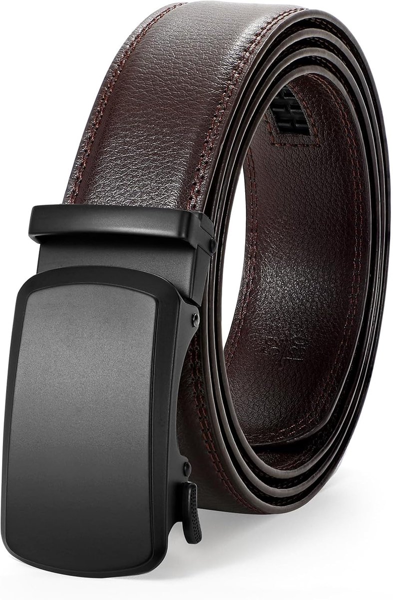 JasGood Men's Leather Ratchet Belt with Adjustable Automatic Slide Buckle, 3.5 cm Wide - ShopVlot