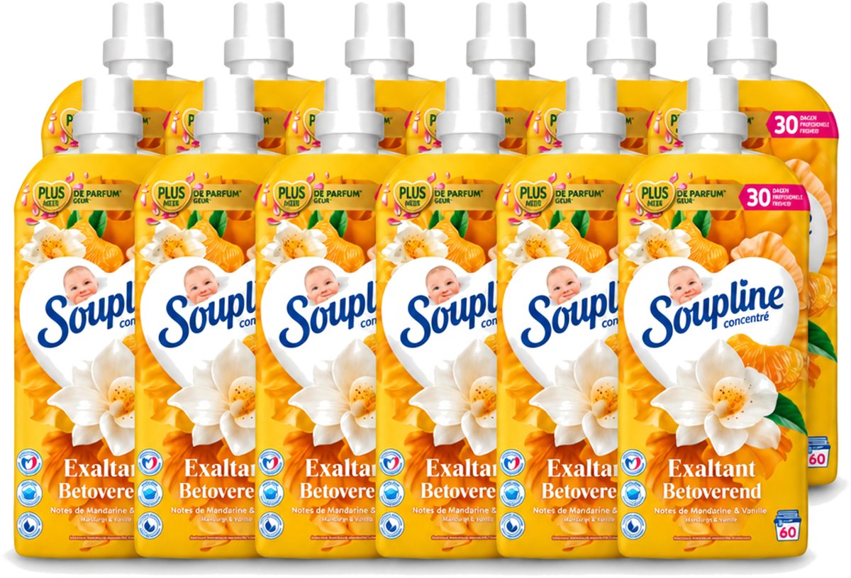 12 x Soupline – Wasverzachter – Betoverend Mandarijn & Vanille – 1,28 L - Voordeelverpakking - 12 stuks