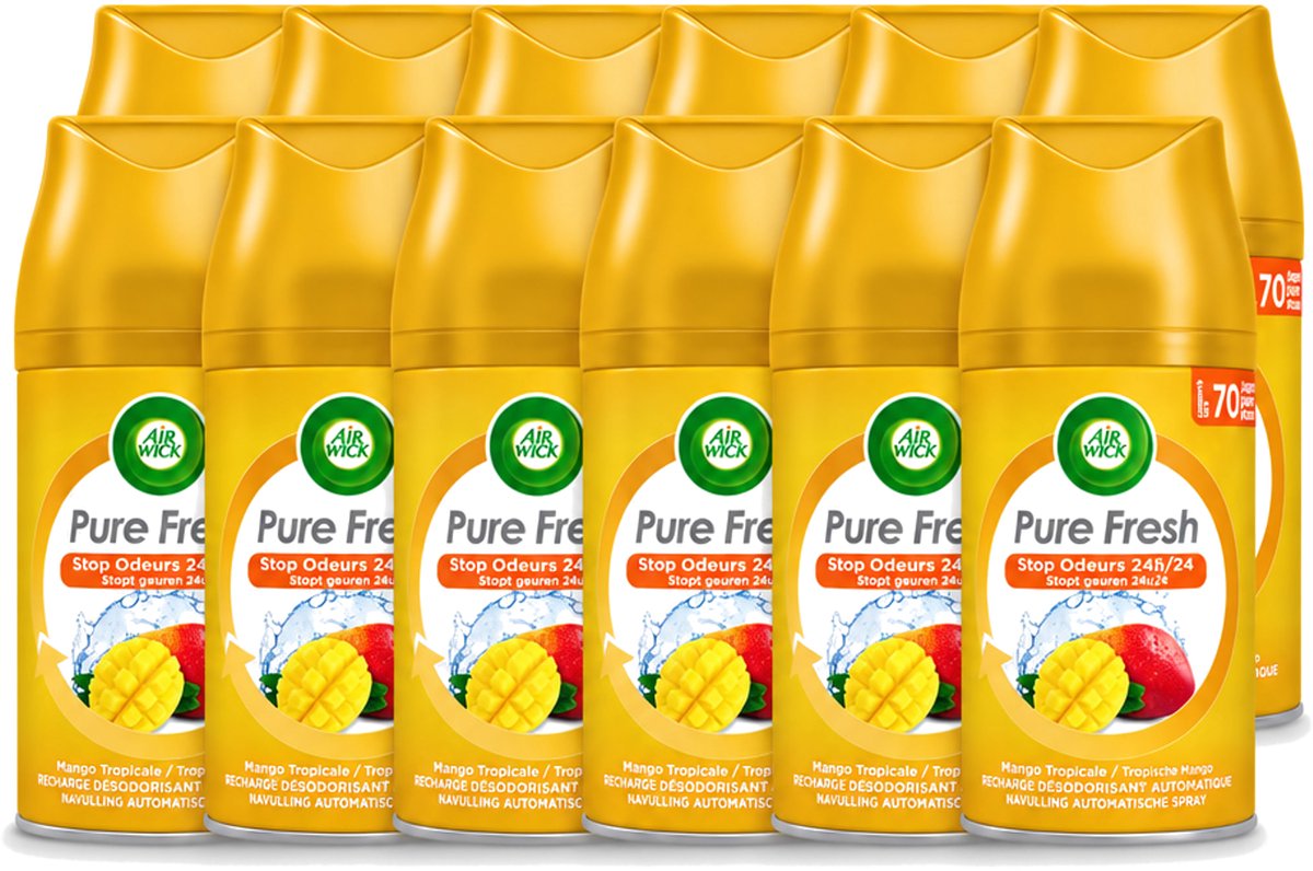 12 x Air Wick Freshmatic - Luchtverfrisser Navulling - Tropische Mango - 250ml - Voordeelverpakking - 12 stuks