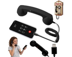Retro Telefoon - Type-C - Retro telefoonhoorn - Telefoonhoorn met vaste aansluiting - Aansluitend op Mobiel - Koptelefoon - Headset - Woondecoratie - Ergonomisch - Retro telefoonhandset geschikt voor iPhone en Android - Zwart