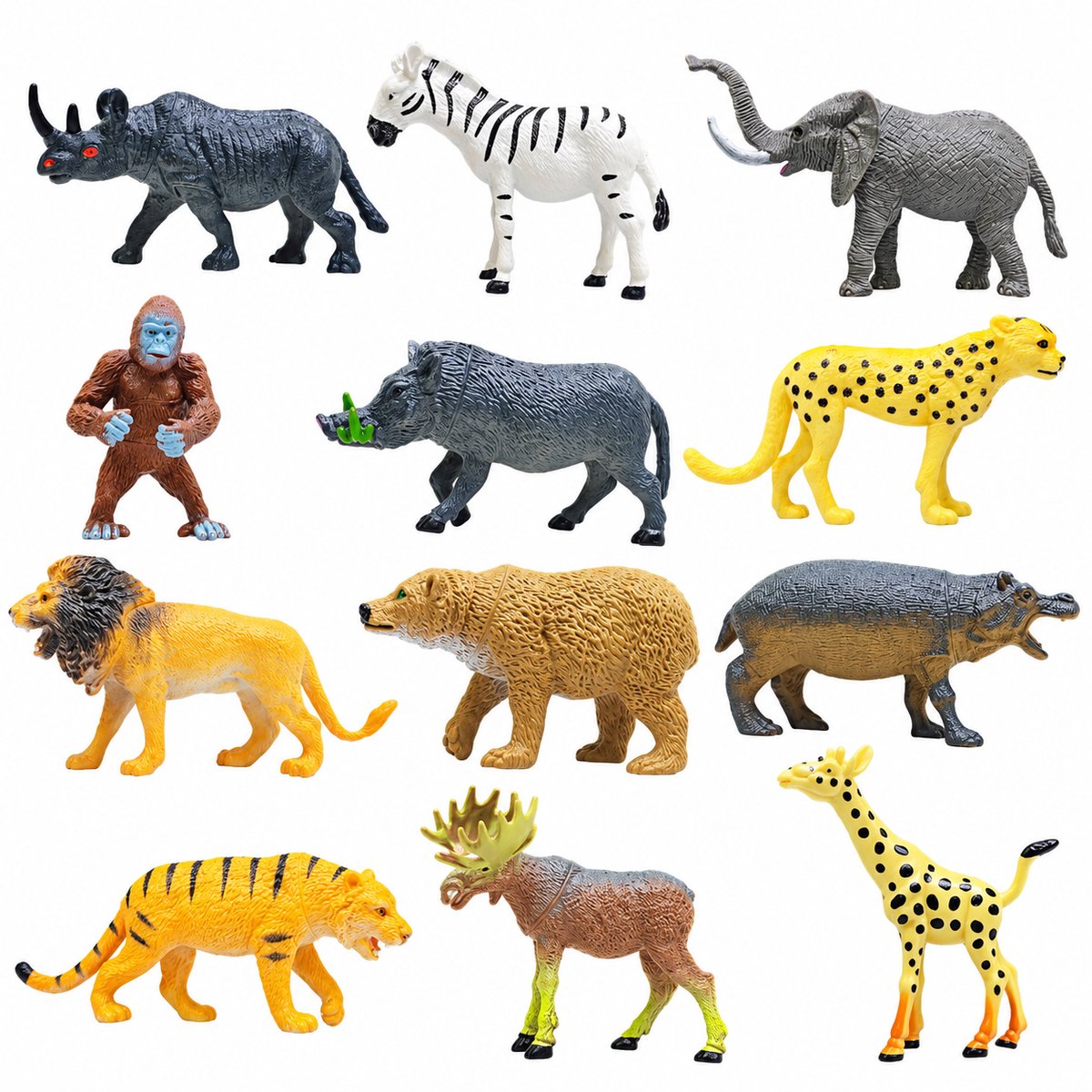 Babadoe wilde dieren speelfiguren - Safari en jungle figuren voor kinderen - Set van 12 stuks