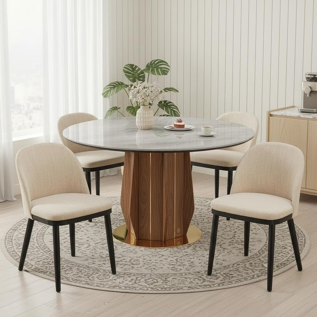 Houten Eetkamerstoelen Set van 4 - Linnen Stoelen Ergonomisch 136kg
