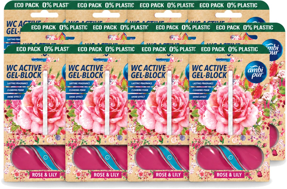 12 x Ambi Pur – Toiletblok – Roos & Lelie – 45 g - Voordeelverpakking - 12 stuks