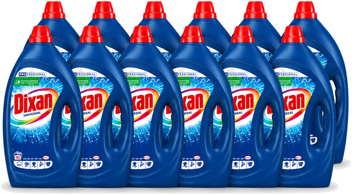 12 x Dixan - Vloeibaar wasmiddel - Alle Kleuren - 90 wasbeurten - Voordeelverpakking - 12 stuks