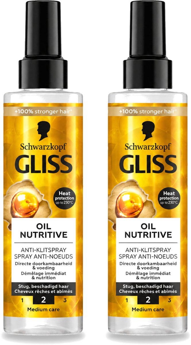 2 x Gliss - Hair Repair - Anti-Klitspray - Oil Nutritive - Makkelijk Doorkambaar Haar - 200 ml - Voordeelverpakking - 2 stuks