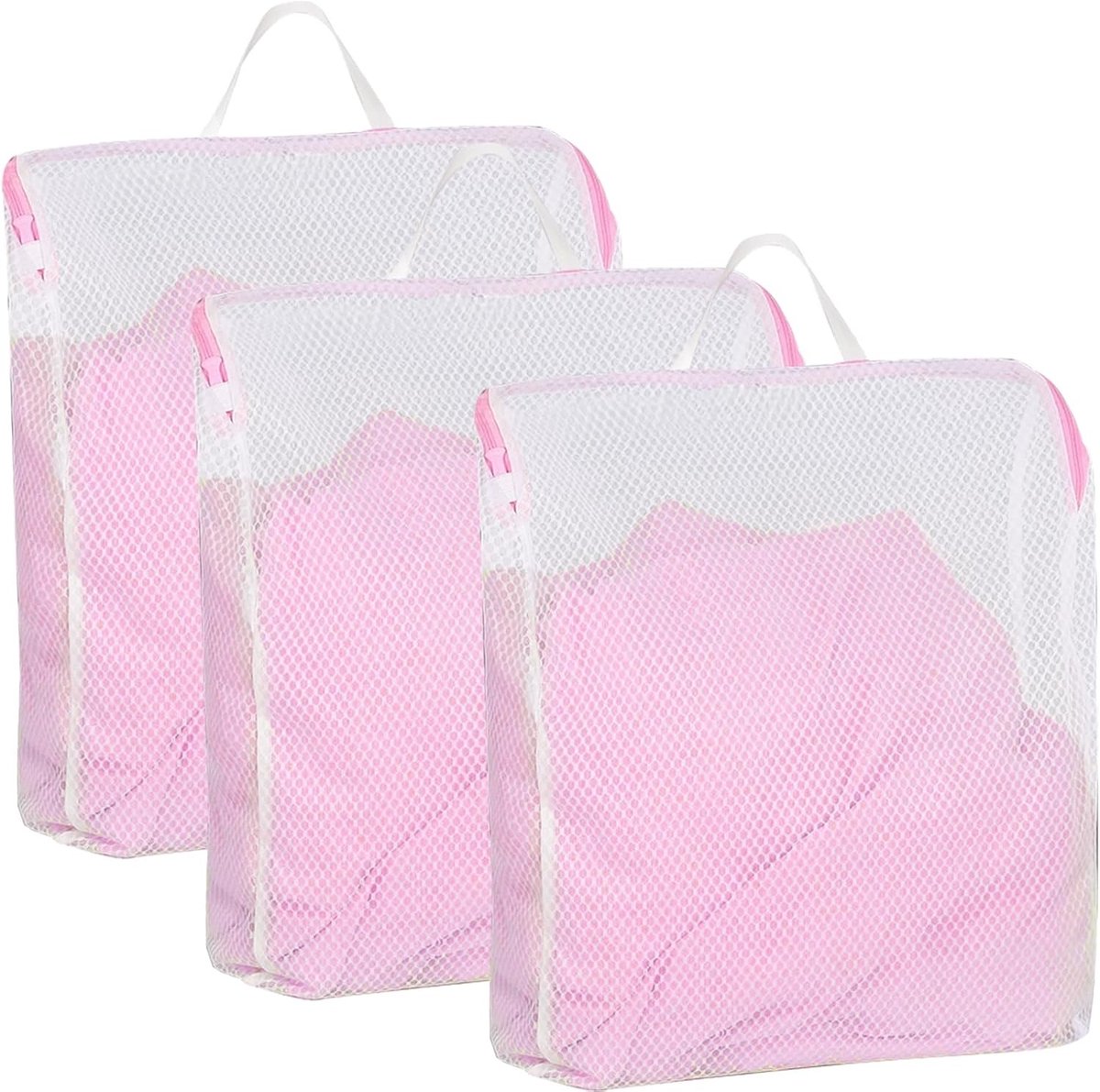Set van 3 Waszakken voor Wasmachine, 50 x 60 cm, Herbruikbare Wasnetten met Rits en Handvatten voor Grote Kledingstukken en Delicate Was