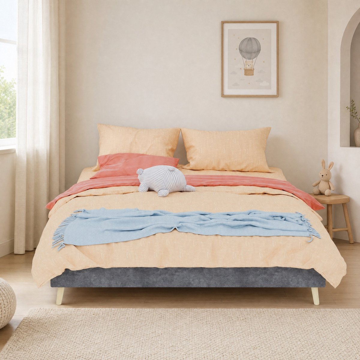 WUVRIE Bedframe 160x200 cm met lage basis en lattenbodem, grijs fluweel, voor slaapkamer