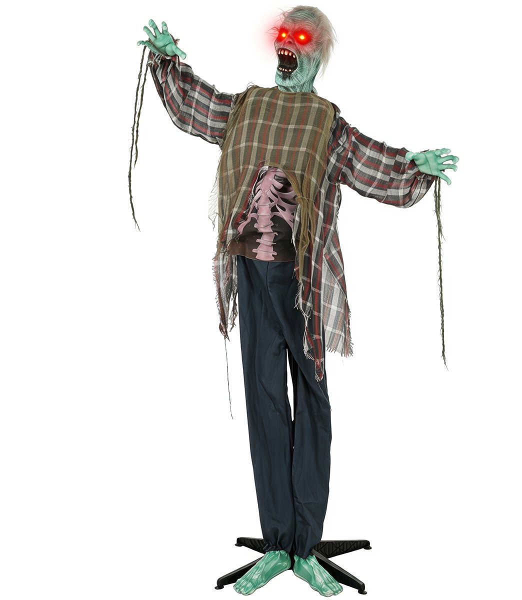 TEKROA® Halloween decoratie - Halloween-zombie - met geluid en aanraakactivering - griezelige decoratie - LED-ogen - 170cm