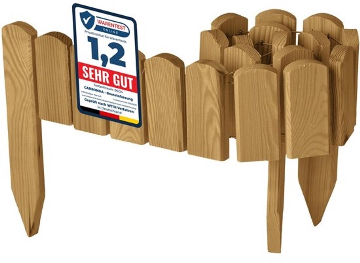 SnelShoppen - Garronda Flexibele Houten Rollborder – Tuinafscheiding, Borderrand, Houten Tuinrand 100 x 10 cm, Lichtbruin, Weerbestendig voor Bloemperken