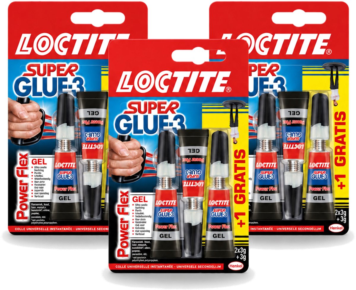3 x Loctite - Secondelijm - Power Flex - 3 Lijmtubes - Voordeelverpakking - 3 stuks