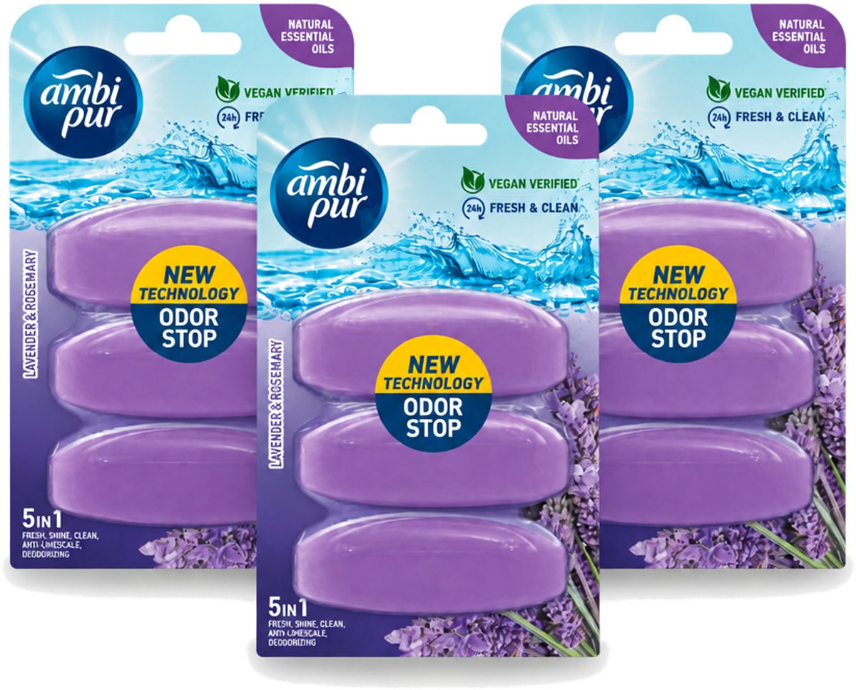 3 x Ambi Pur - Navulling Toiletblok - Lavendel & Rozemarijn - 3 Blokken - Voordeelverpakking - 3 stuks