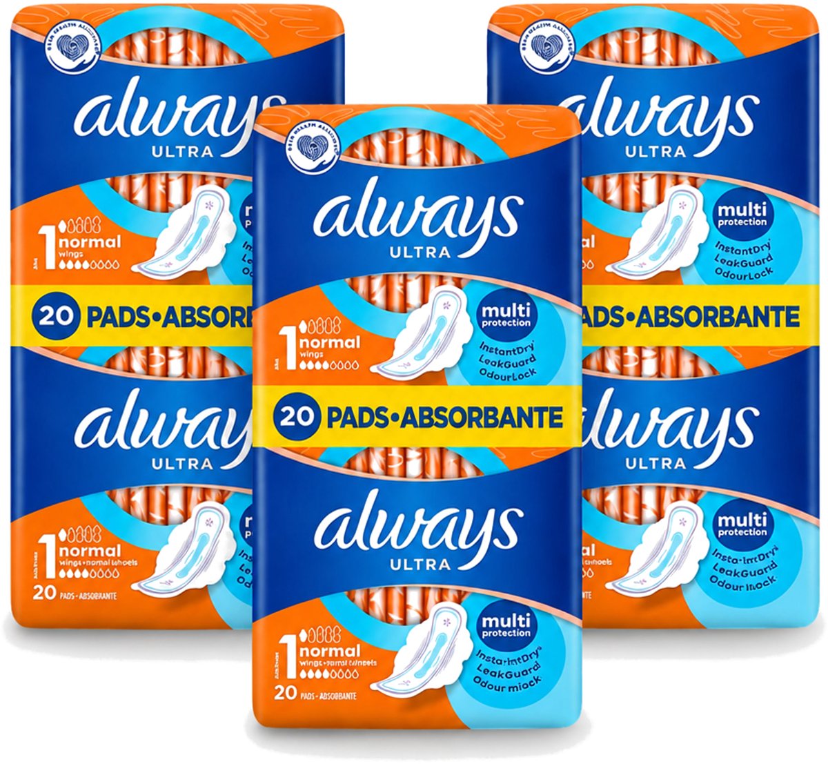 3 x Always Ultra - Maandverband - Met Vleugels - Duo Verpakking - 20 Maandverbandjes - Voordeelverpakking - 3 stuks