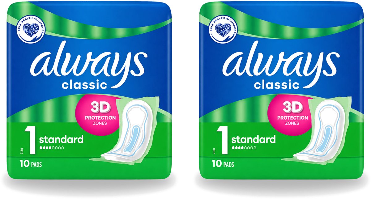 2 x Always Classic - Maandverband - Standaard - 3D Bescherming - 10 Maandverbandjes - Voordeelverpakking - 2 stuks