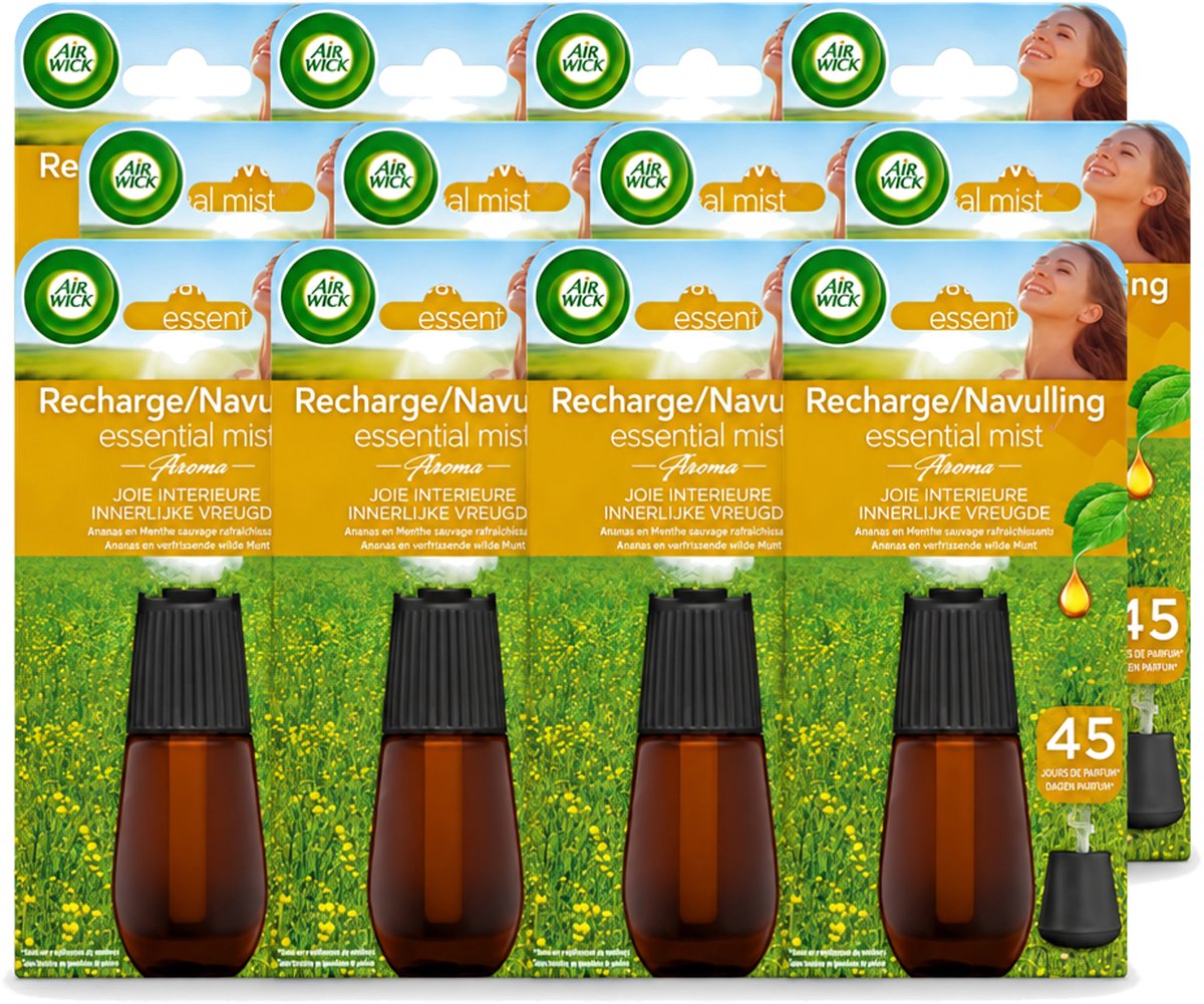 12 x Air Wick Essential Mist - Navulling - Happiness - Ananas & Wilde Munt - 20ml - Voordeelverpakking - 12 stuks
